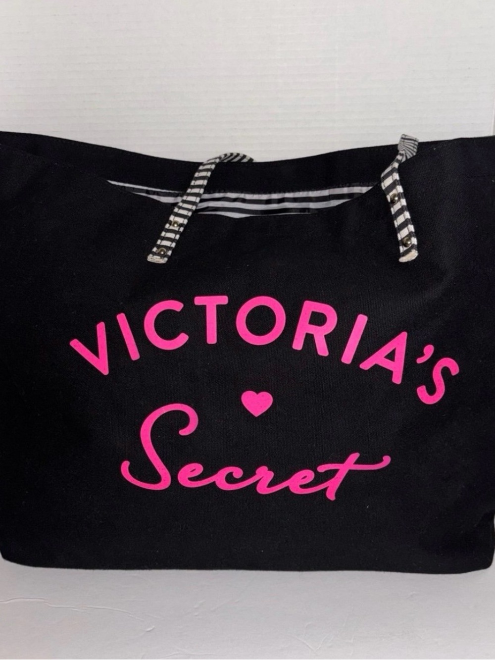 Victoria's Secret Black Tote with Hot Pink Logo
